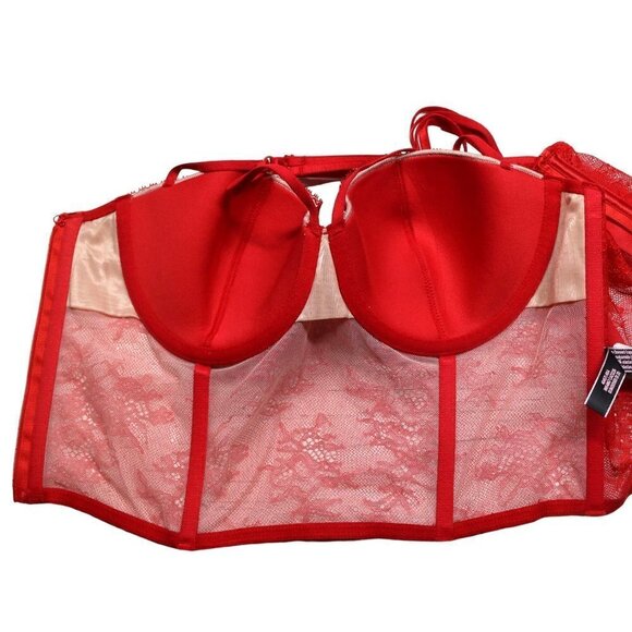 Victoria's Secret Bustier Size 32D Red Very Sexy Lace Underwire NEW - Picture 6 of 11